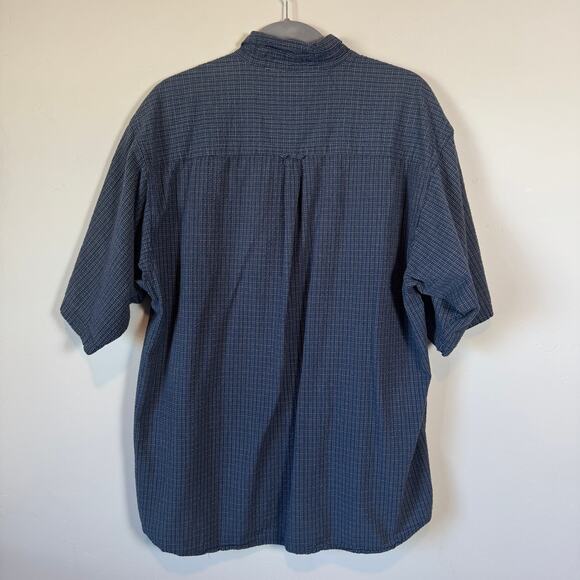 Vtg 90s Y2K Columbia 3XT Tall Blue Grid Cotton Short Sleeve Button Down Shirt - Picture 8 of 10